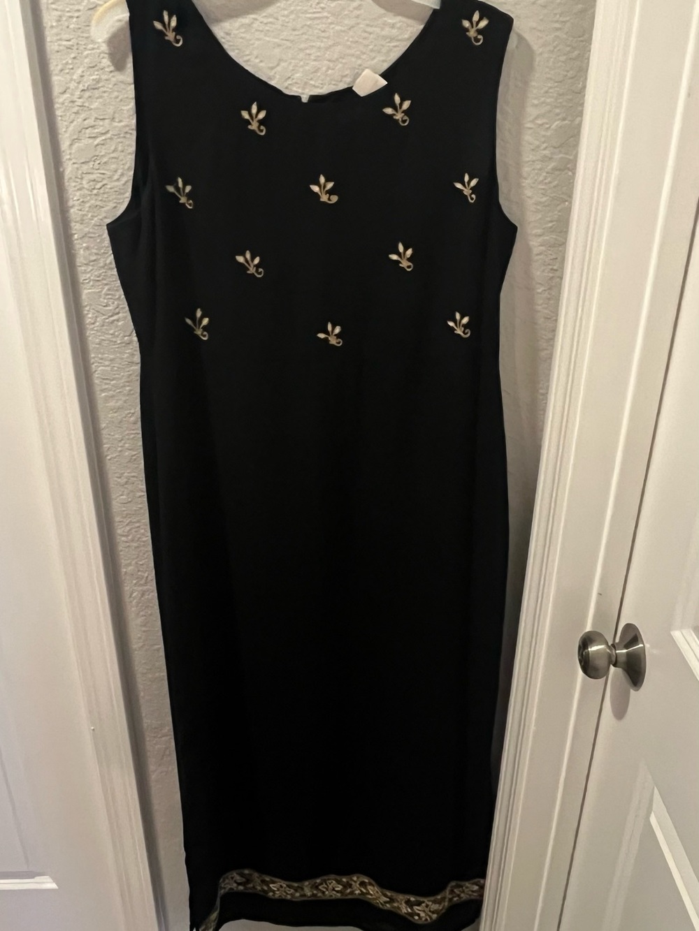 Emma James Black Midi Dress with Gold Embroidered Motifs